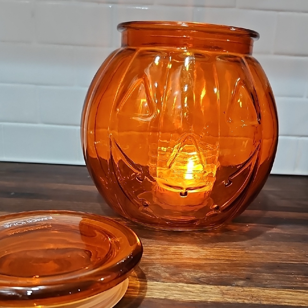 Amici Home Glass Pumpkin Container Storage Jar Kitchen Halloween Holiday Fall